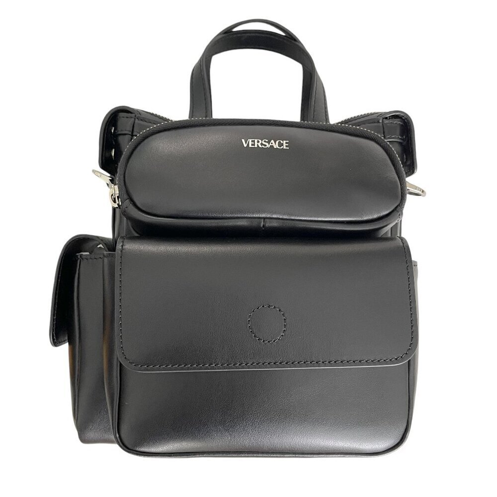 Versace Black Men's Leather multi-compartment messenger shoulder bag‎ 1012234